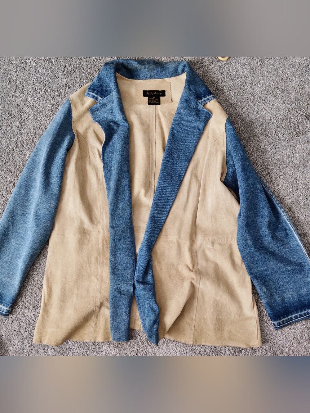 Blue Denim and Tan Suede Open Blazer Size 14